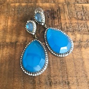 Angelina Jolie Blue Drop earrings rhinestone trim